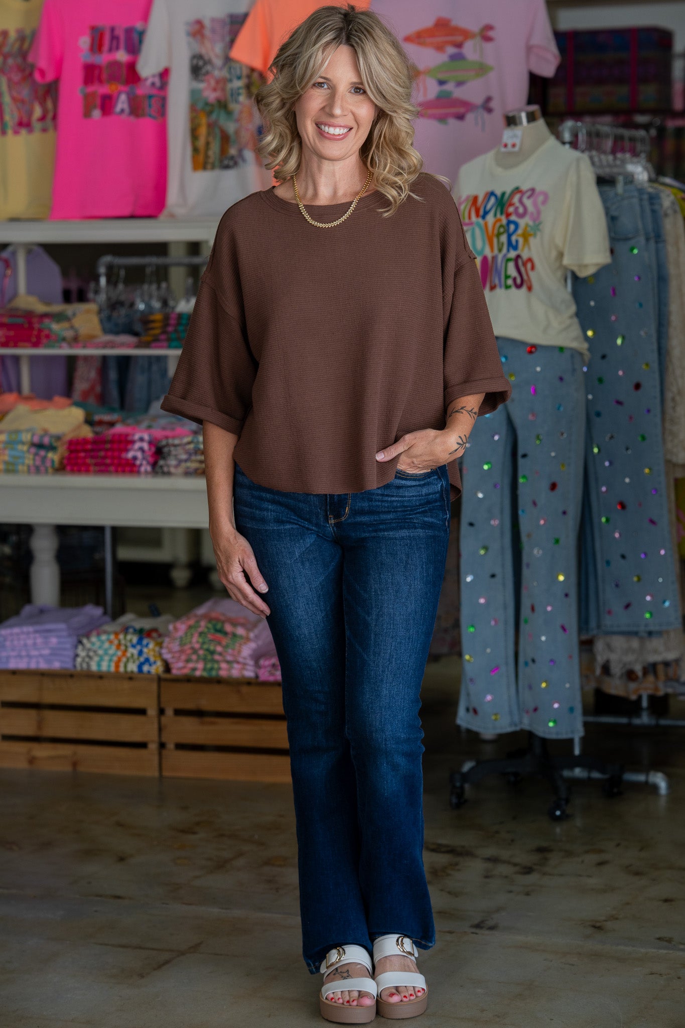 Sloane Brown Waffle Knit Top