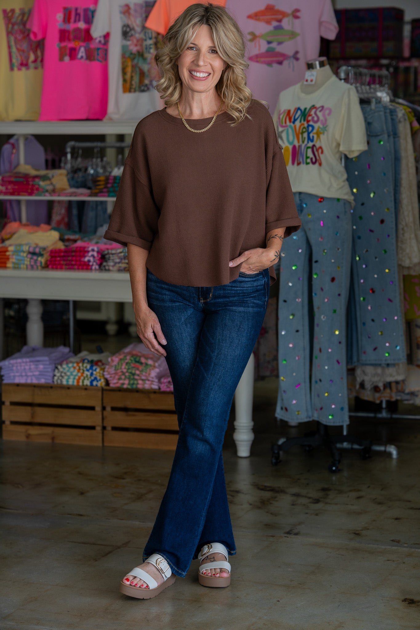 Sloane Brown Waffle Knit Top