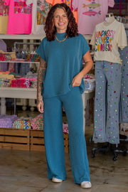 Alma Mock Neck Teal Pant Set