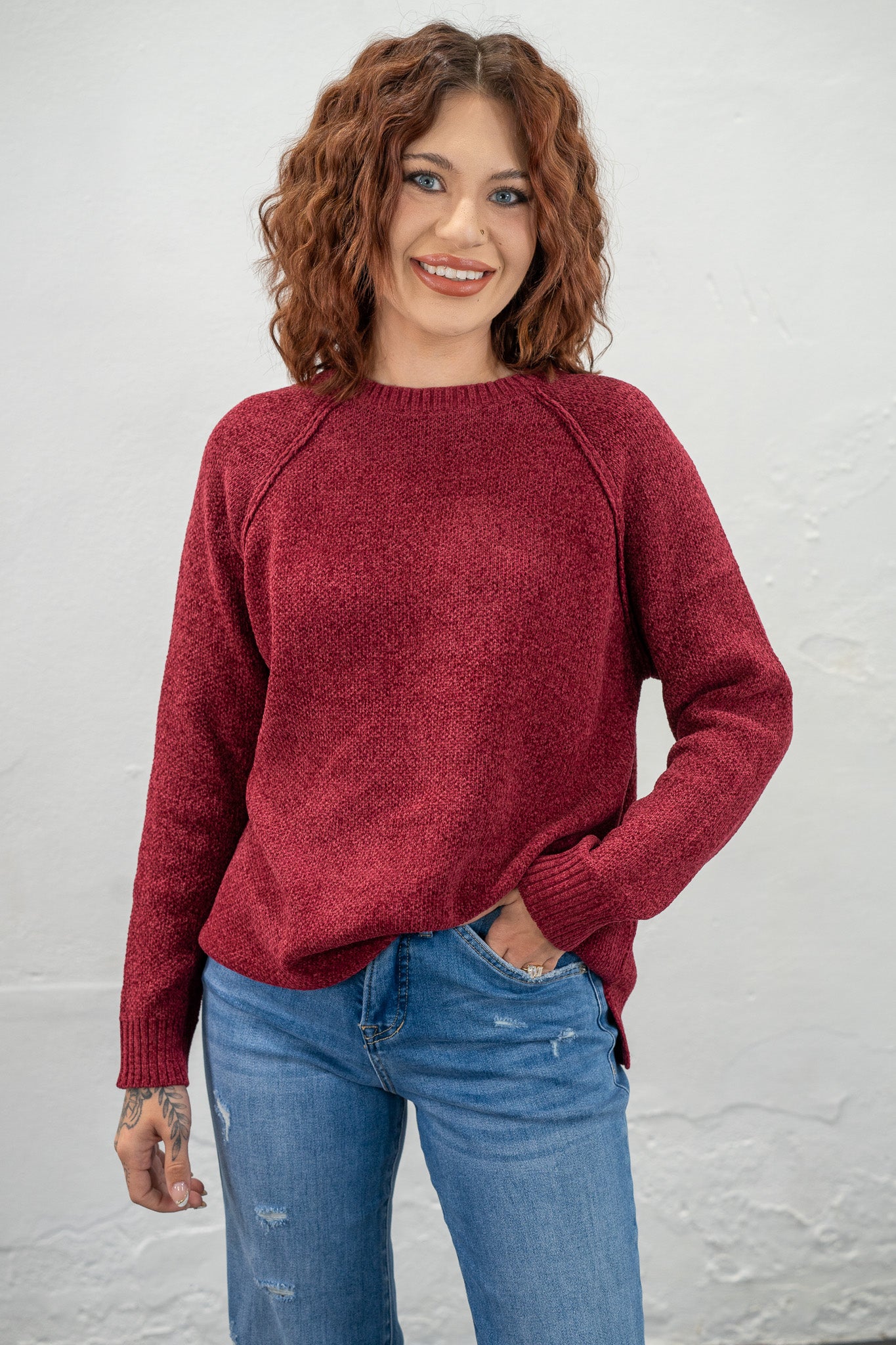 Cozy Up Wine Chenille Sweater