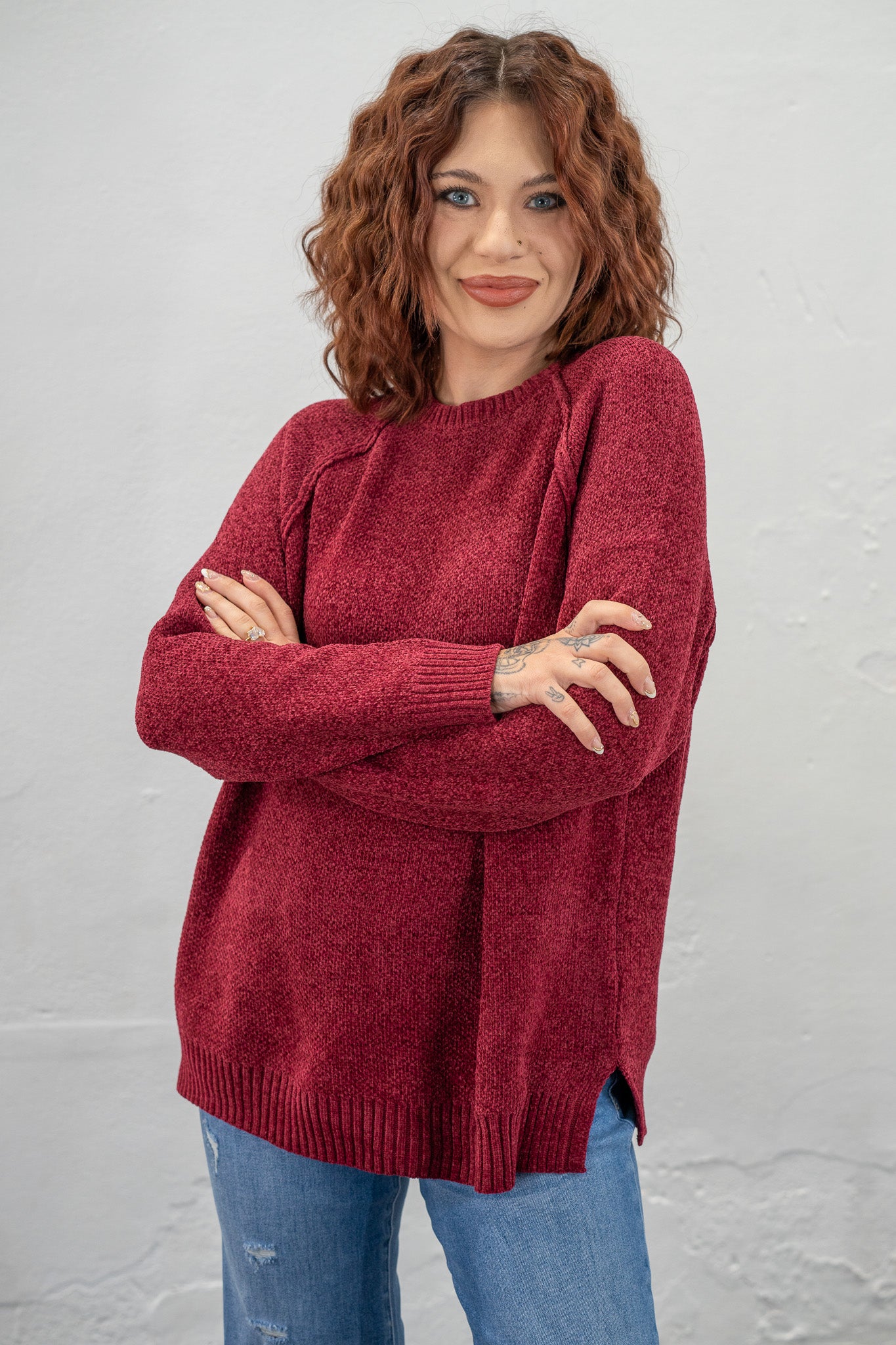 Cozy Up Wine Chenille Sweater