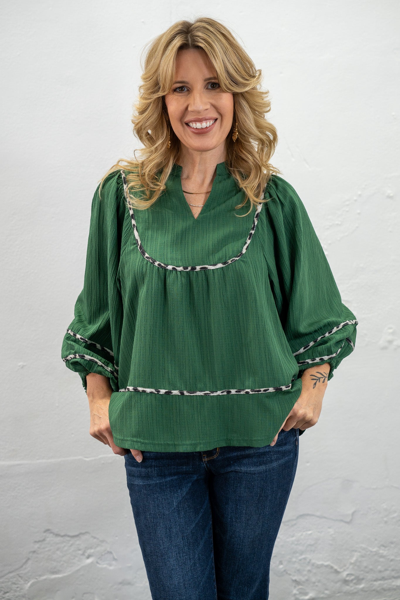 Angela Olive & Leopard Top