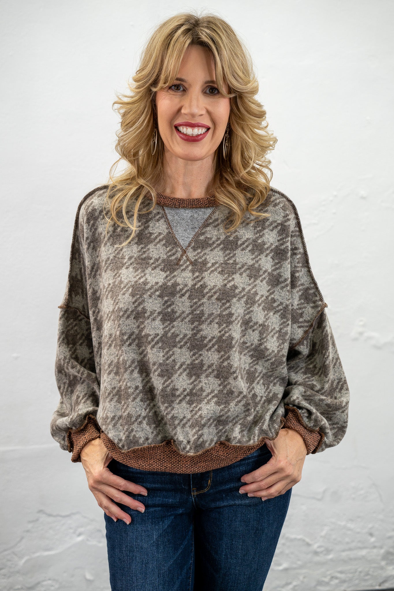 Donna Muted Houndstooth Top