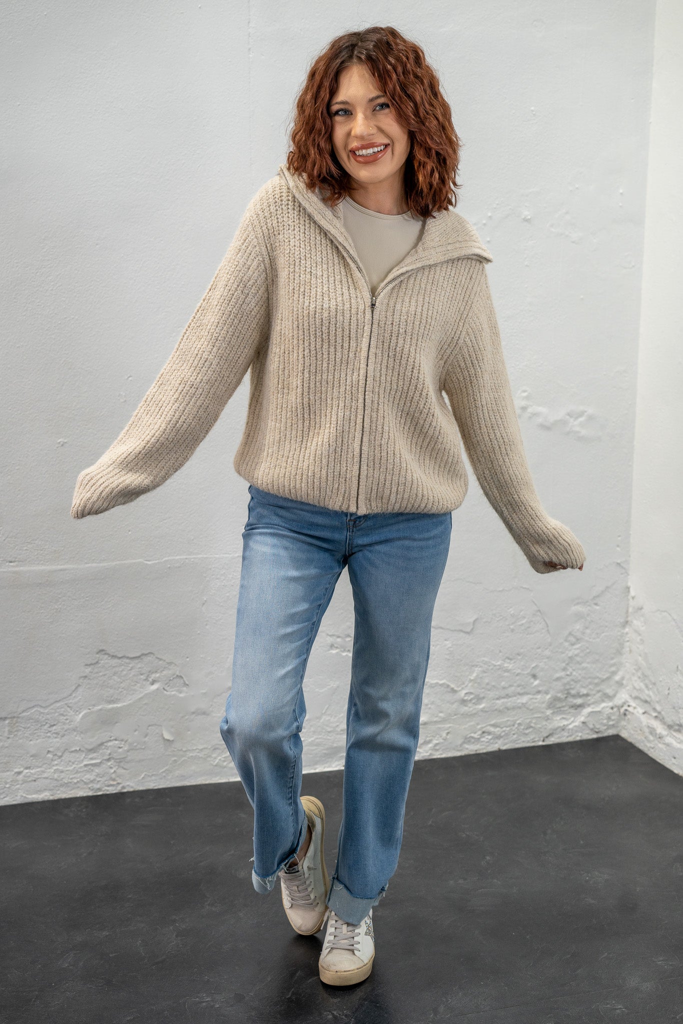 Warm & Cozy Beige Zip Sweater