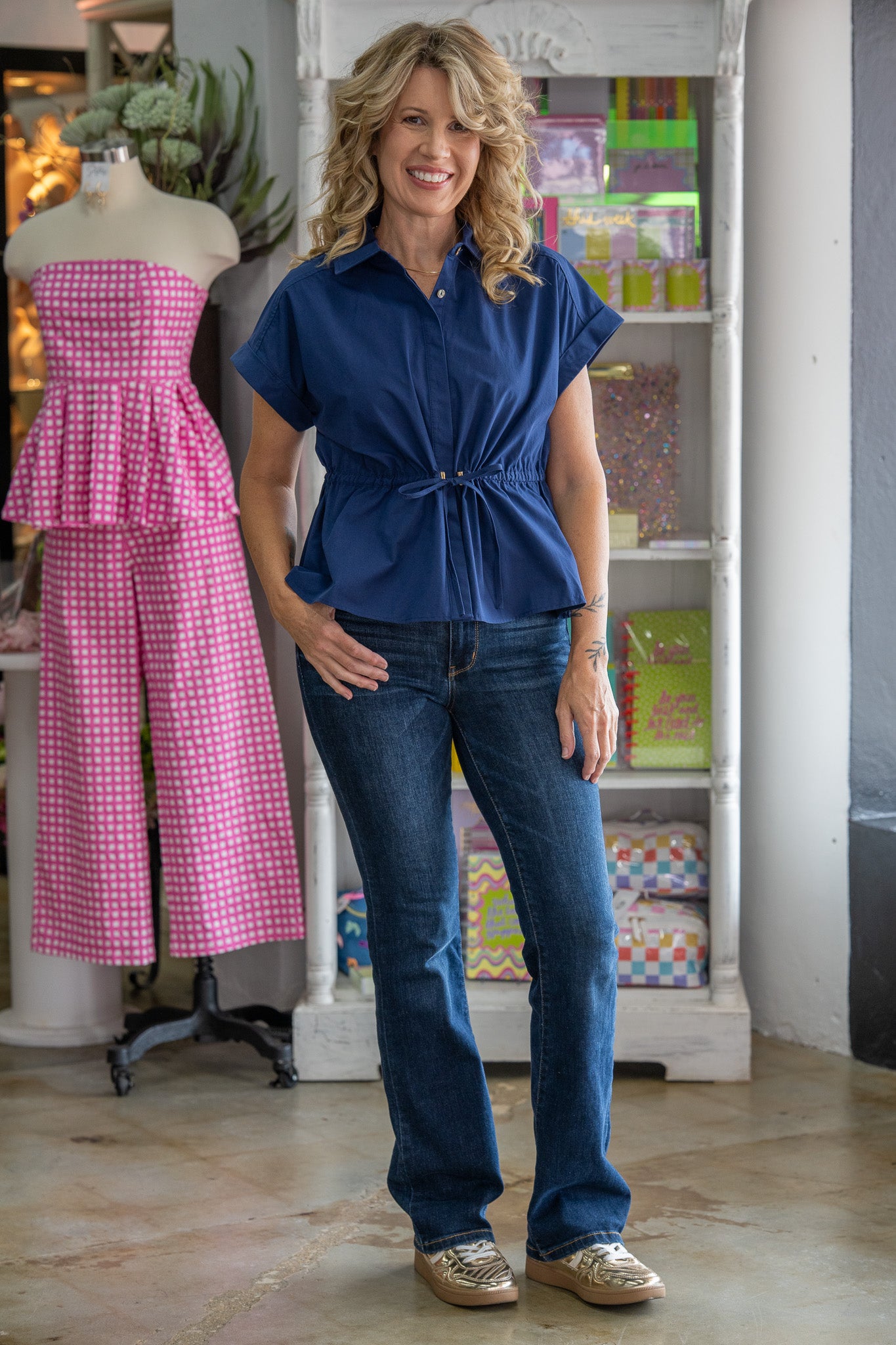 Gabriella Navy Drawstring Top