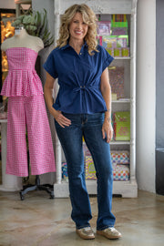 Gabriella Navy Drawstring Top
