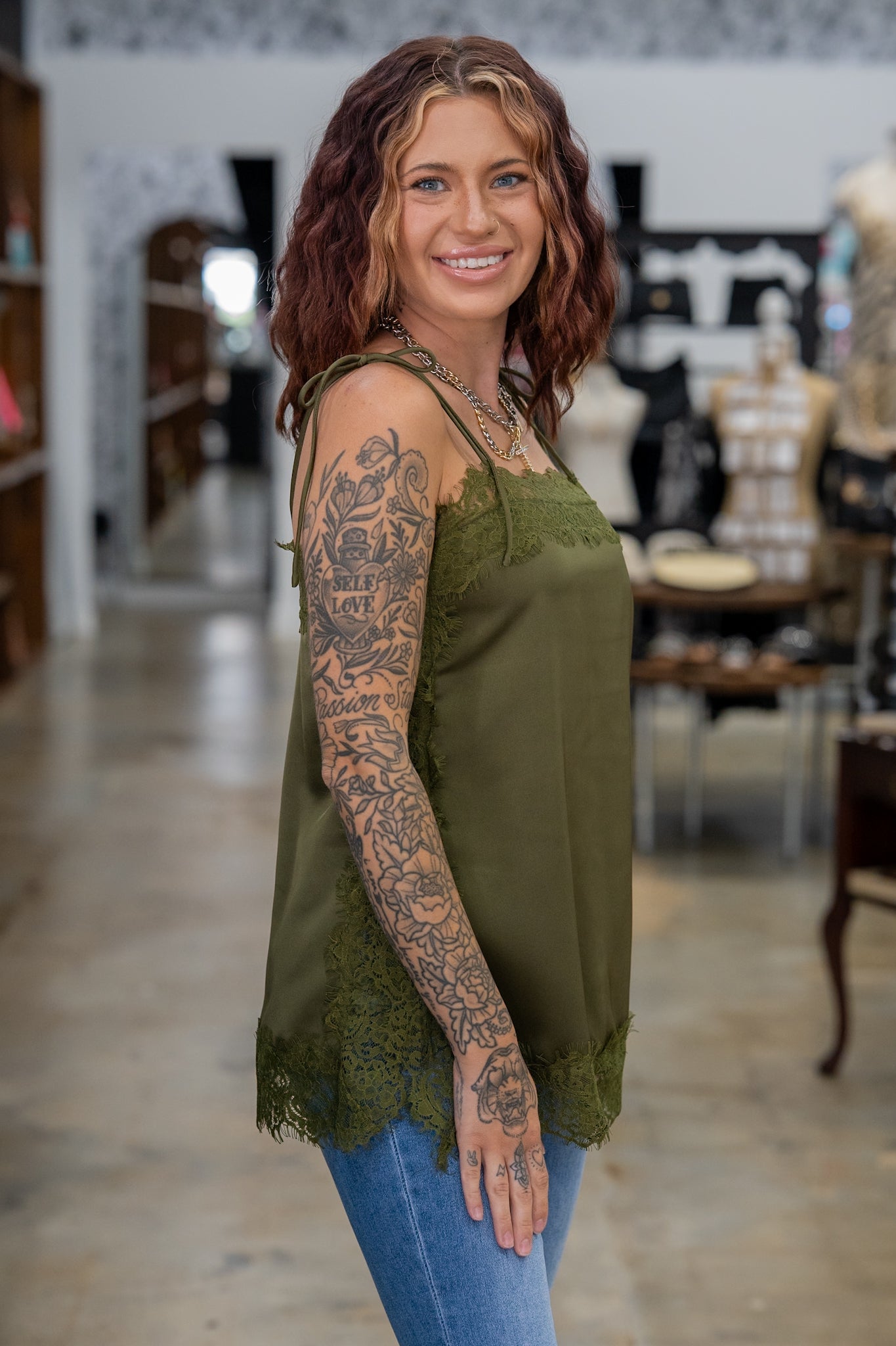 Romantic Charm Olive Lace Top