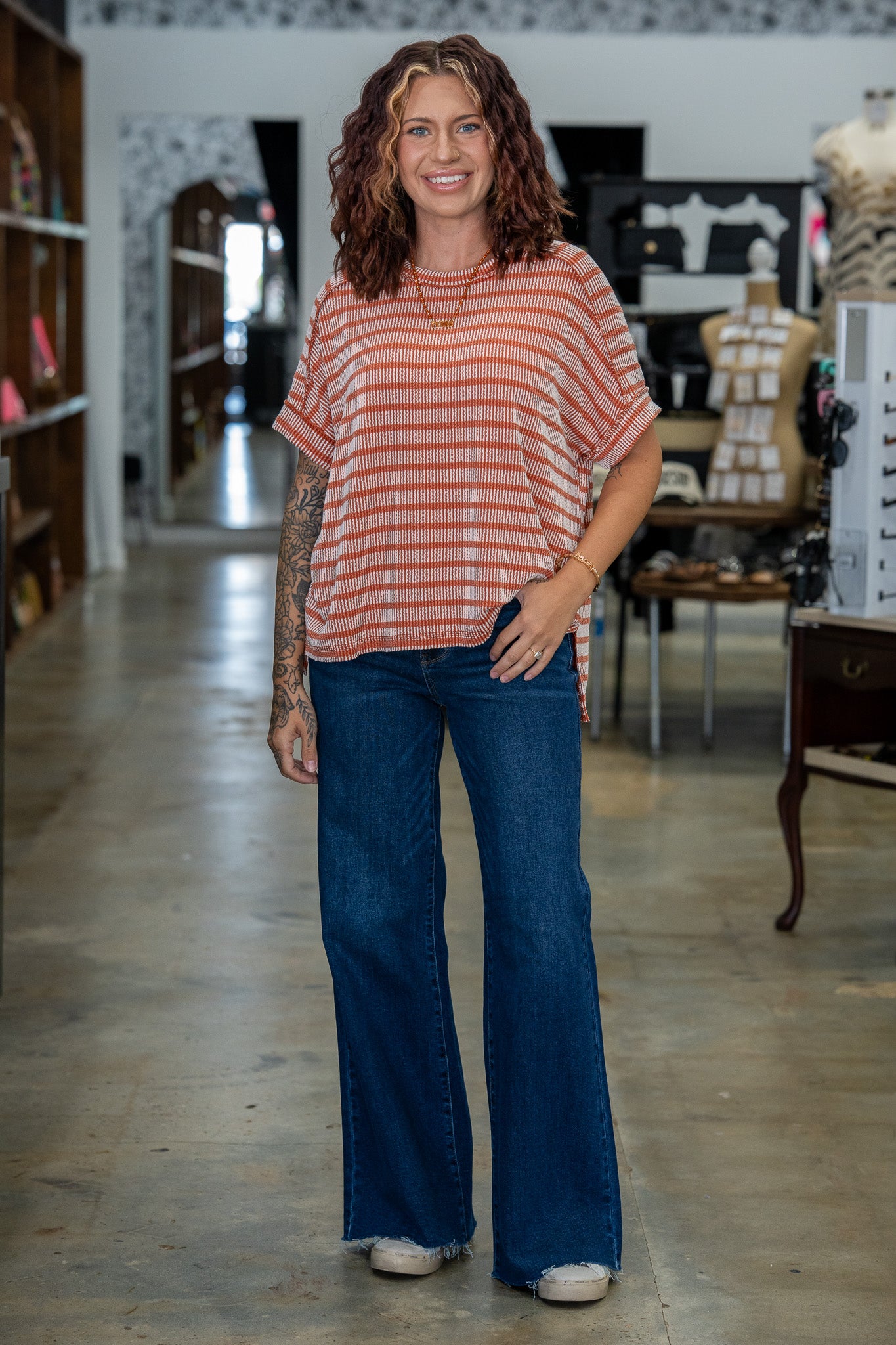 Jolie Burnt Orange Striped Top