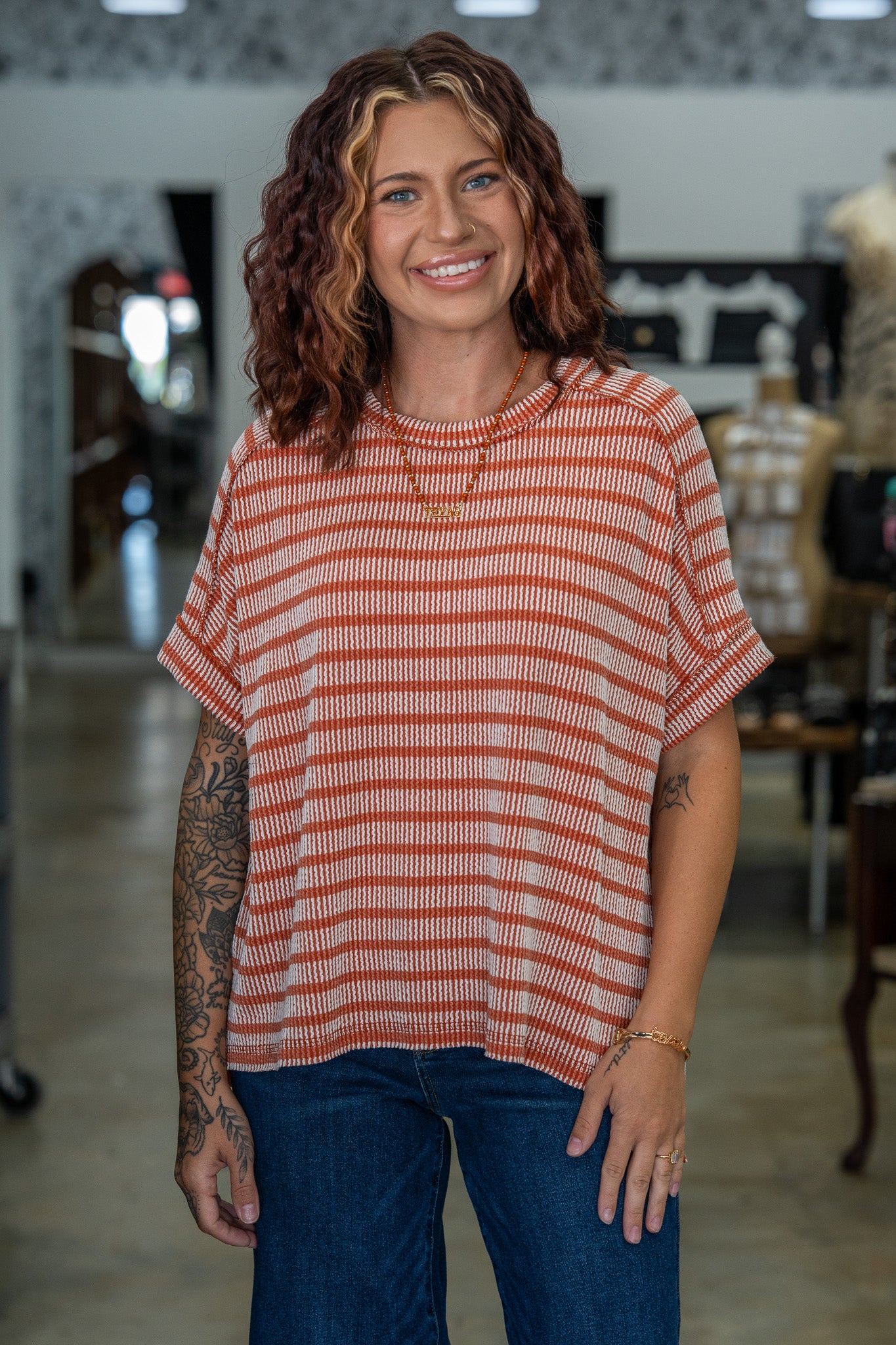 Jolie Burnt Orange Striped Top