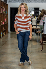 Marlowe Burnt Orange Striped Knit Top