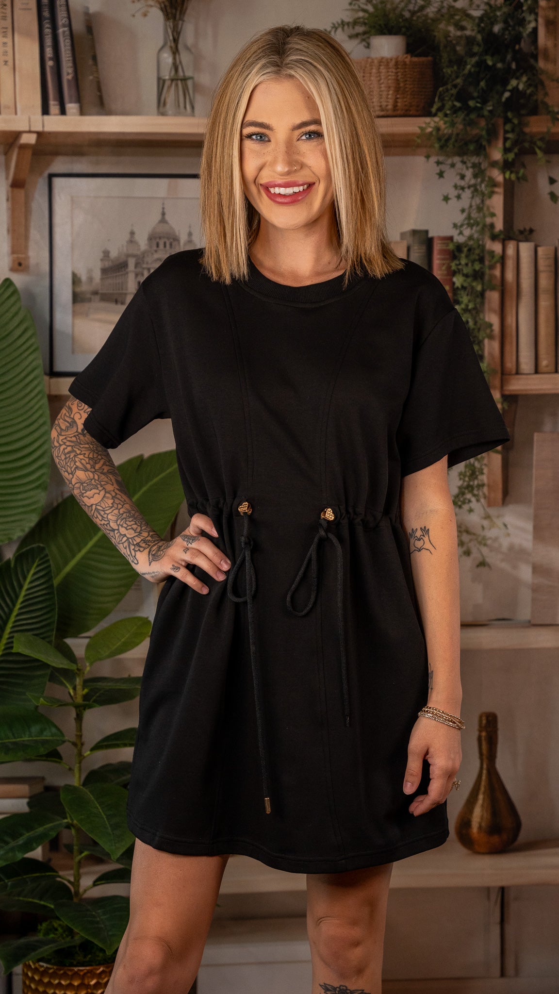 Lydia Black Drawstring Dress