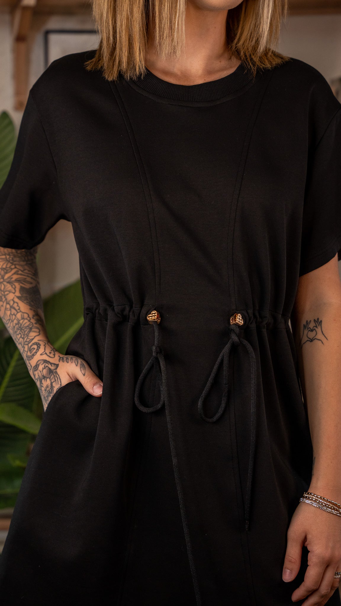 Lydia Black Drawstring Dress