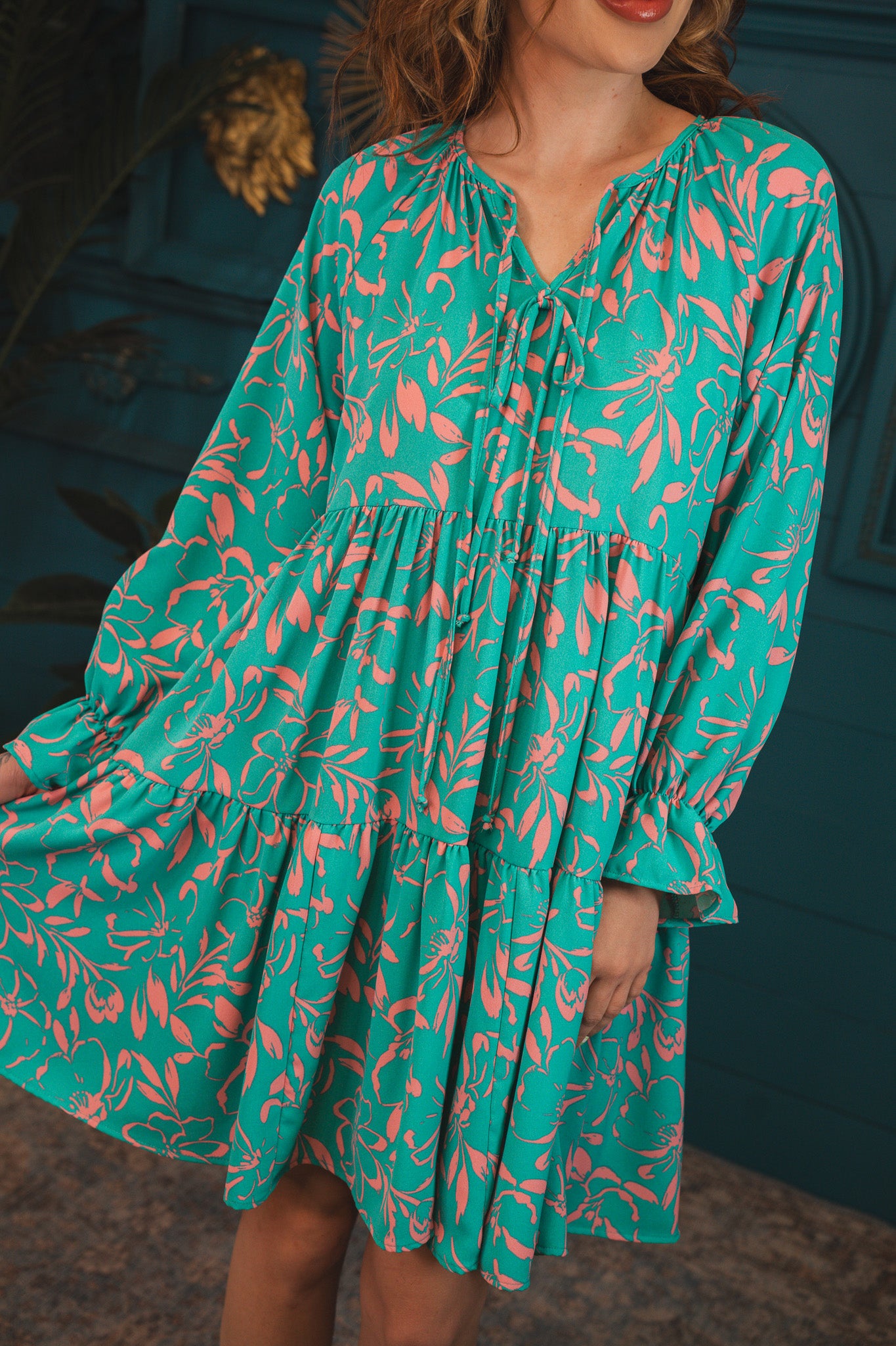 Saren Mint Floral Dress