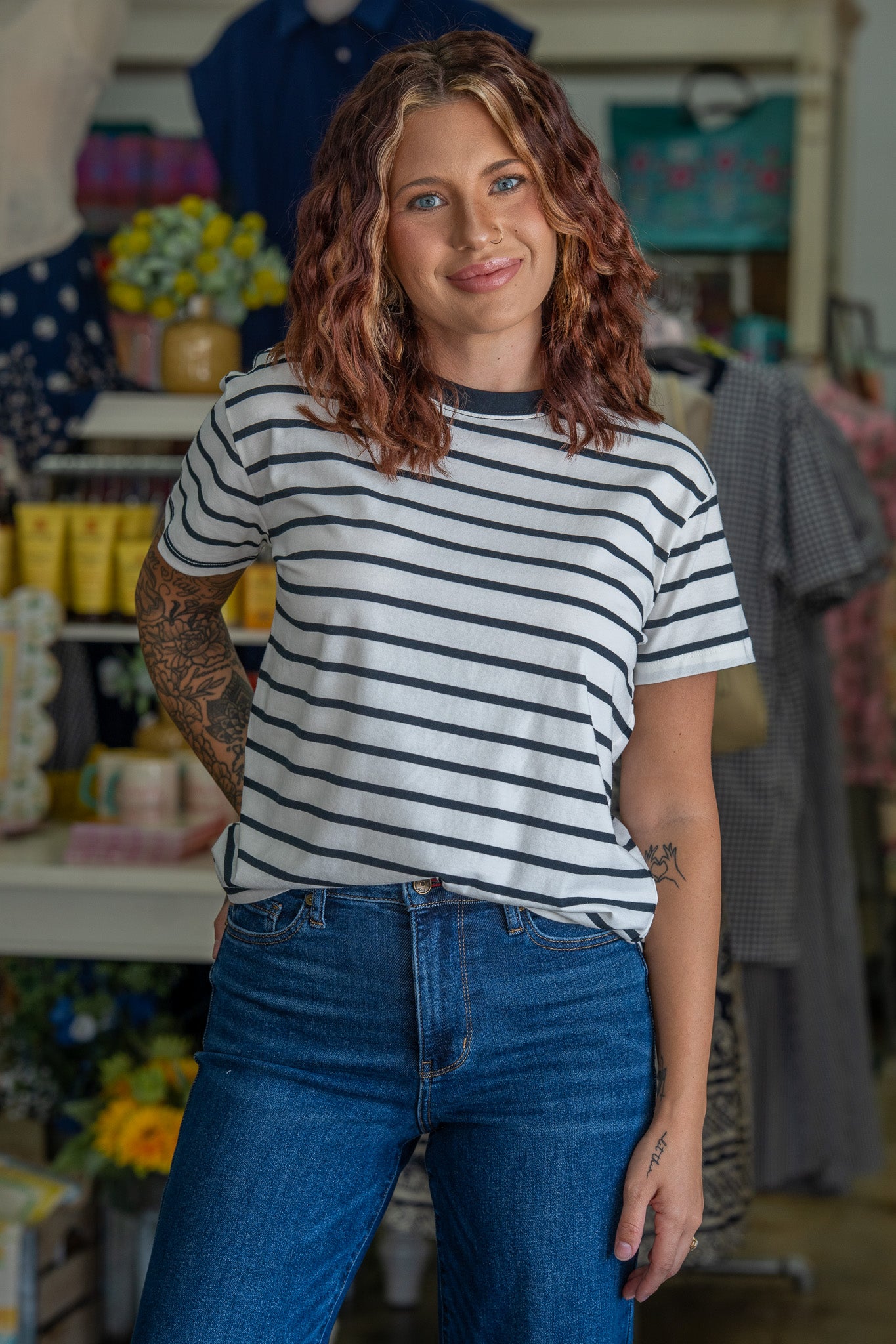 Sweet Stripes Black Tee