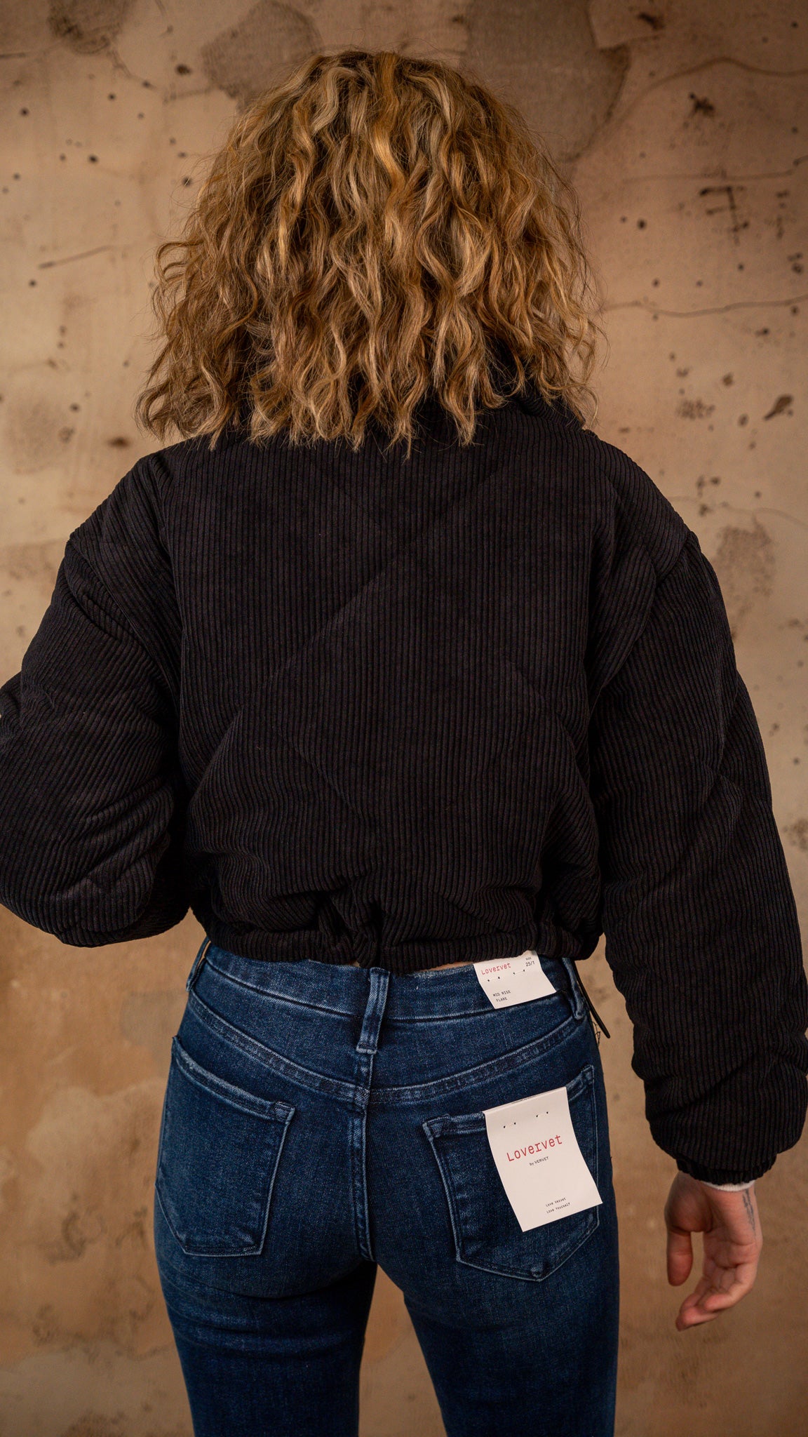 Cuddle Up Corduroy Black Puff Jacket