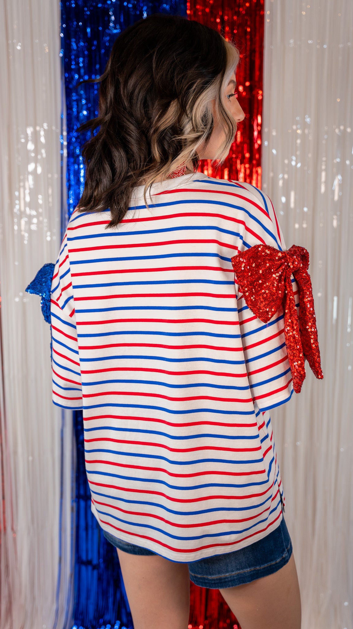 Red, White & Bows Sequin Top