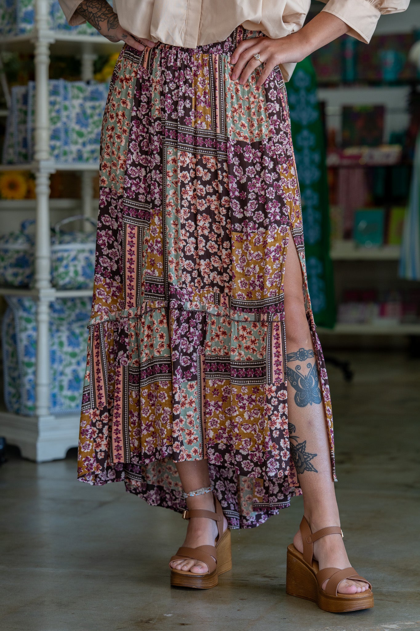 Storybook Blossom Slit Skirt