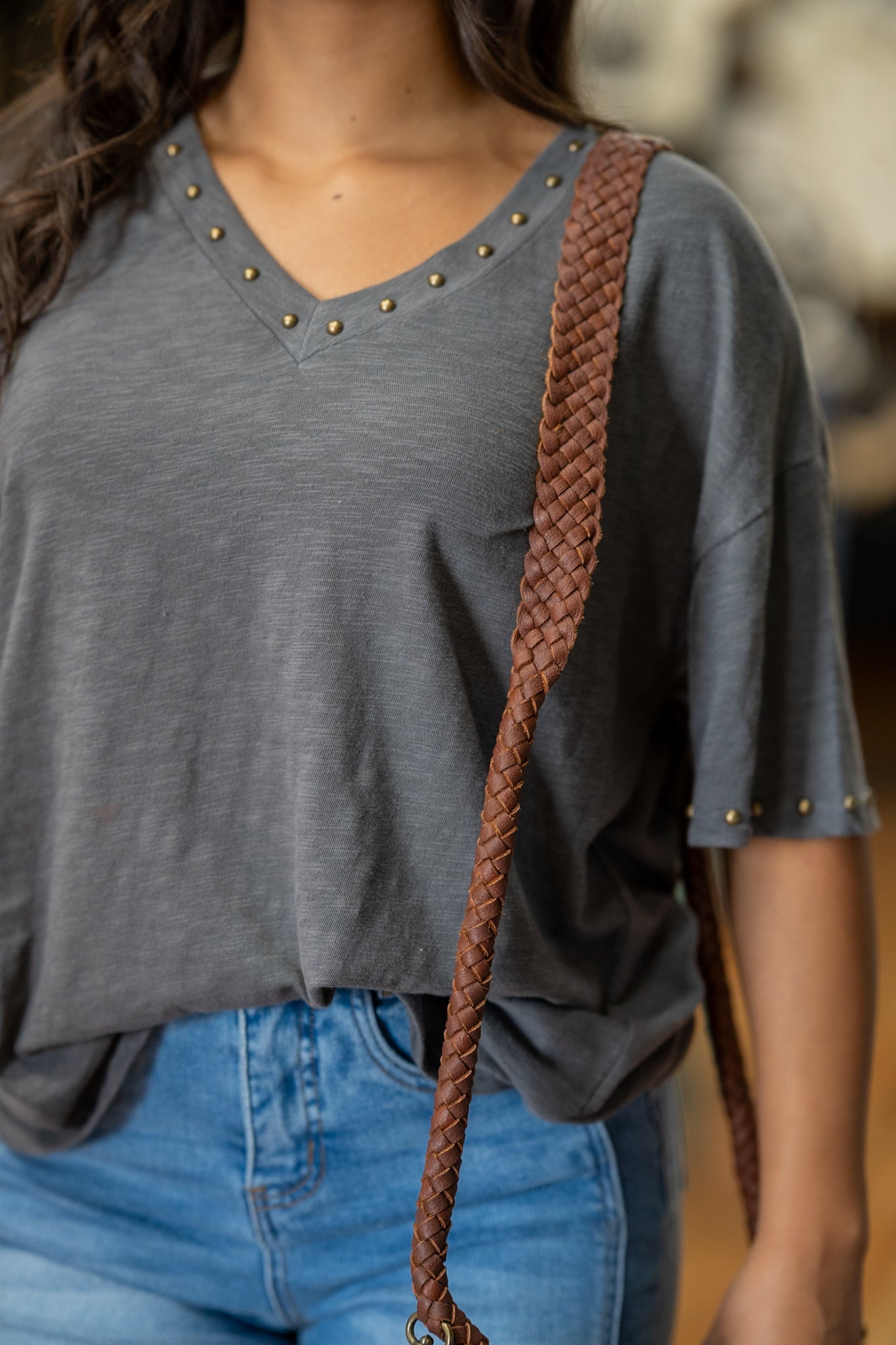Stephie Studded Charcoal Top