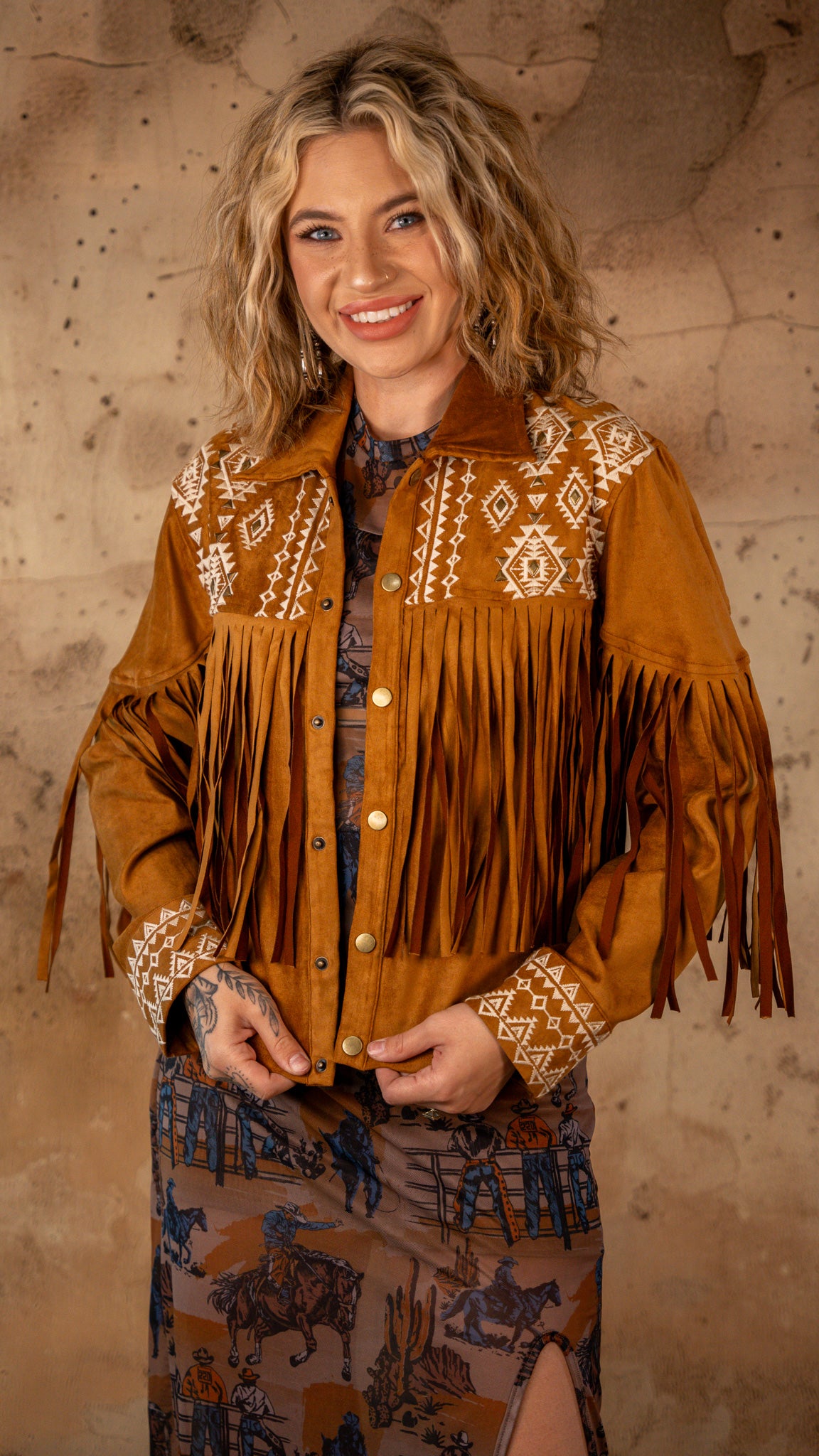 Marlene Camel Fringe Jacket