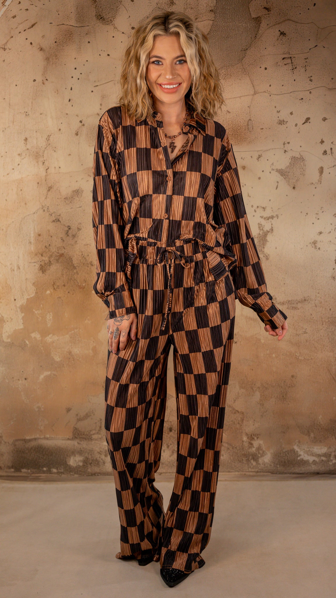 Rhonda Plisse Checkered Set