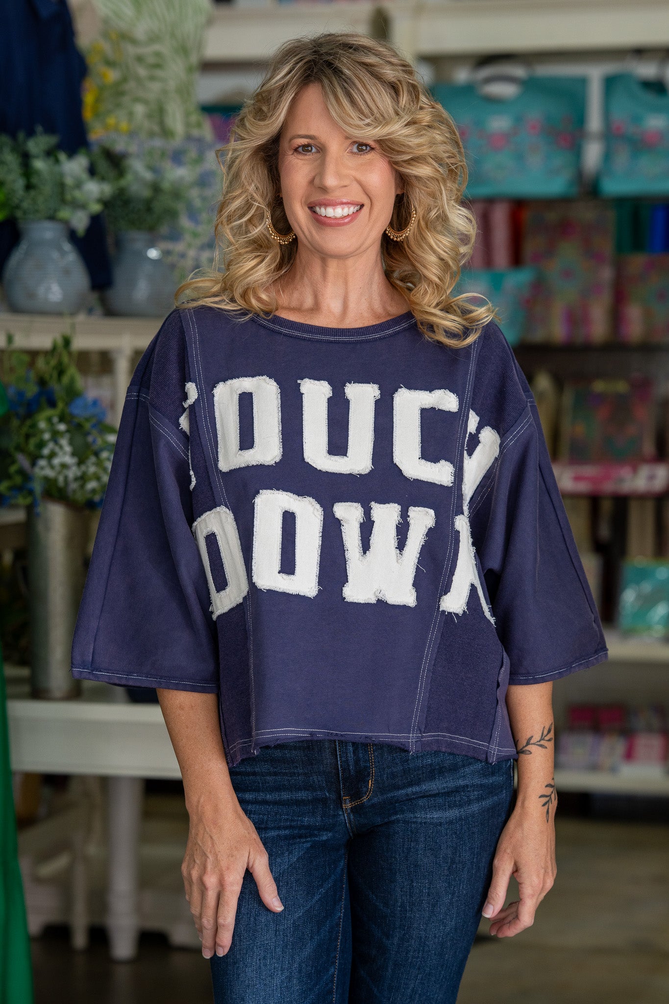 TOUCHDOWN Oversized Navy Top
