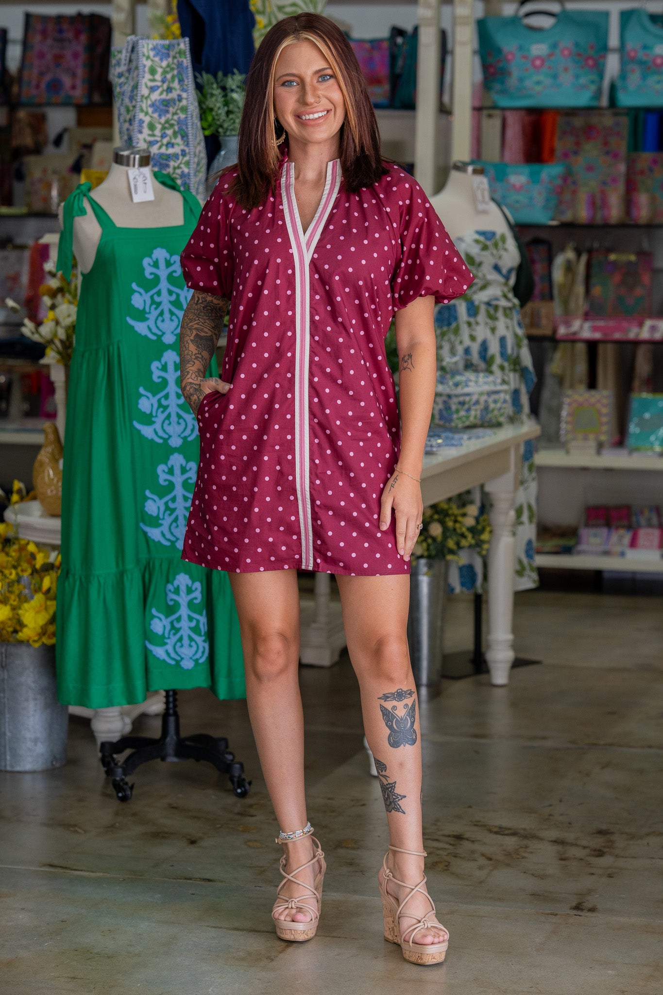 Blushing Merlot Polka Dot Dress