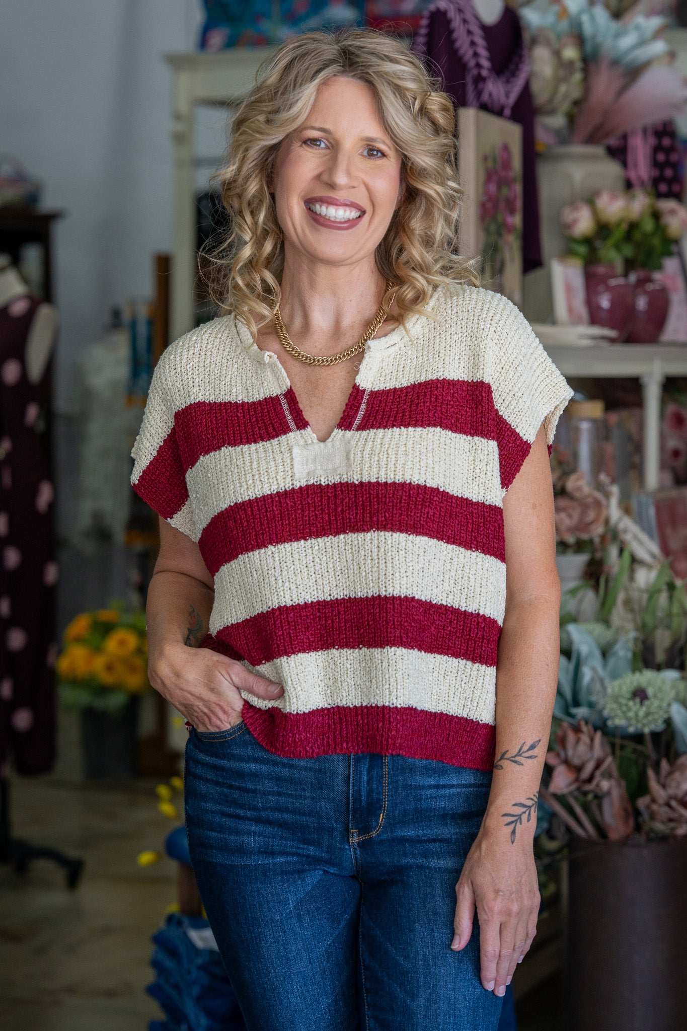 Mandy Cabernet Sleeveless Sweater