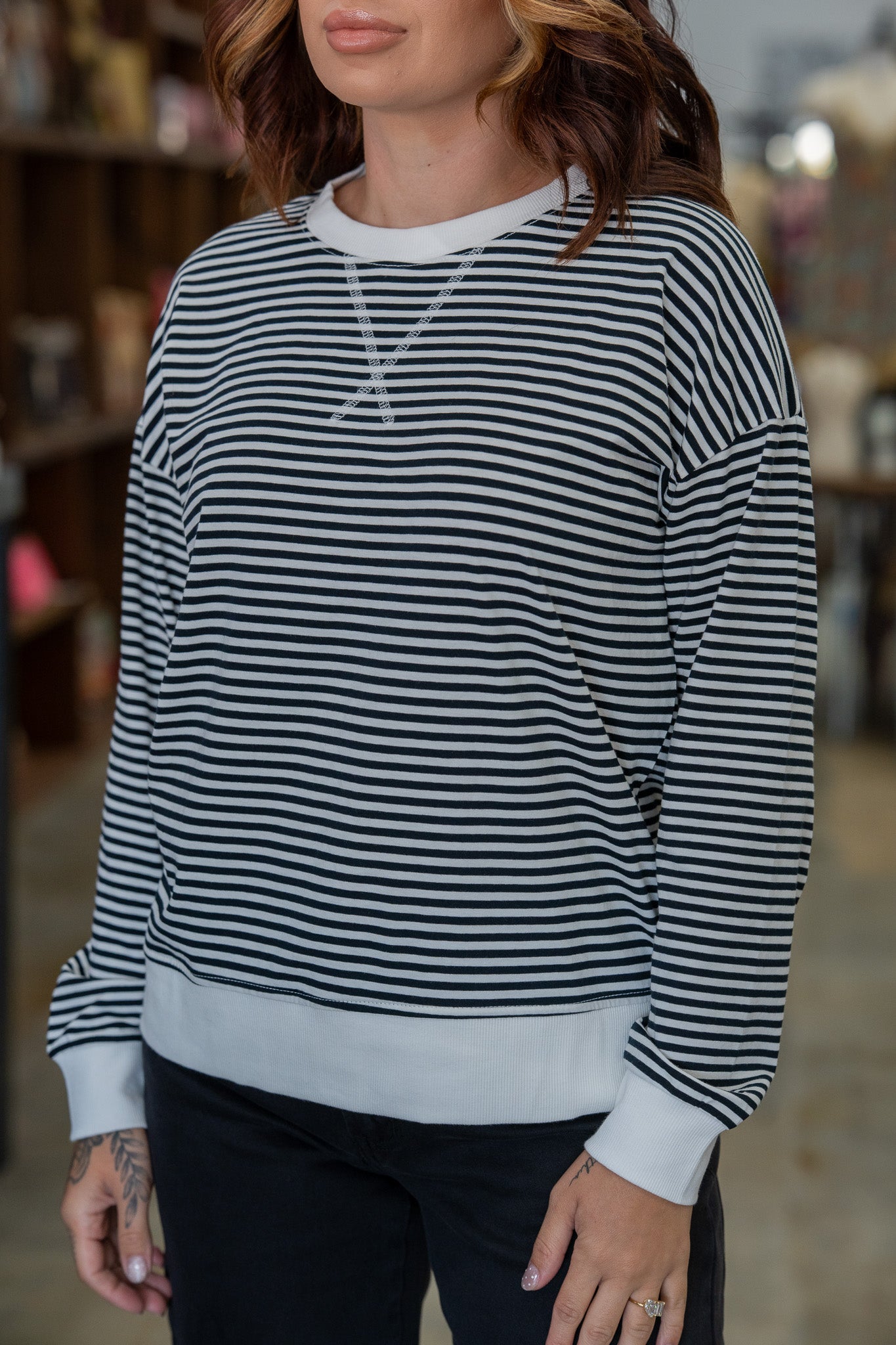 Amelia Black & White Striped Pullover