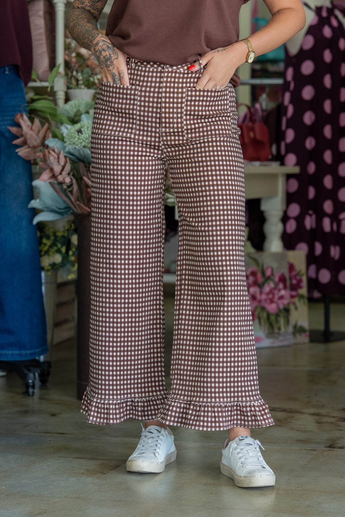 Sasha Brown Checkered Pants