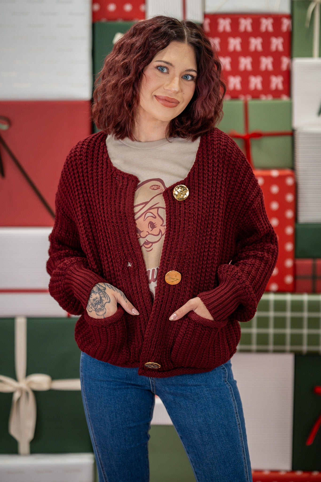 By The Fireside Burgundy Cardigan