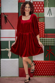 Velvet Red Rose Dress
