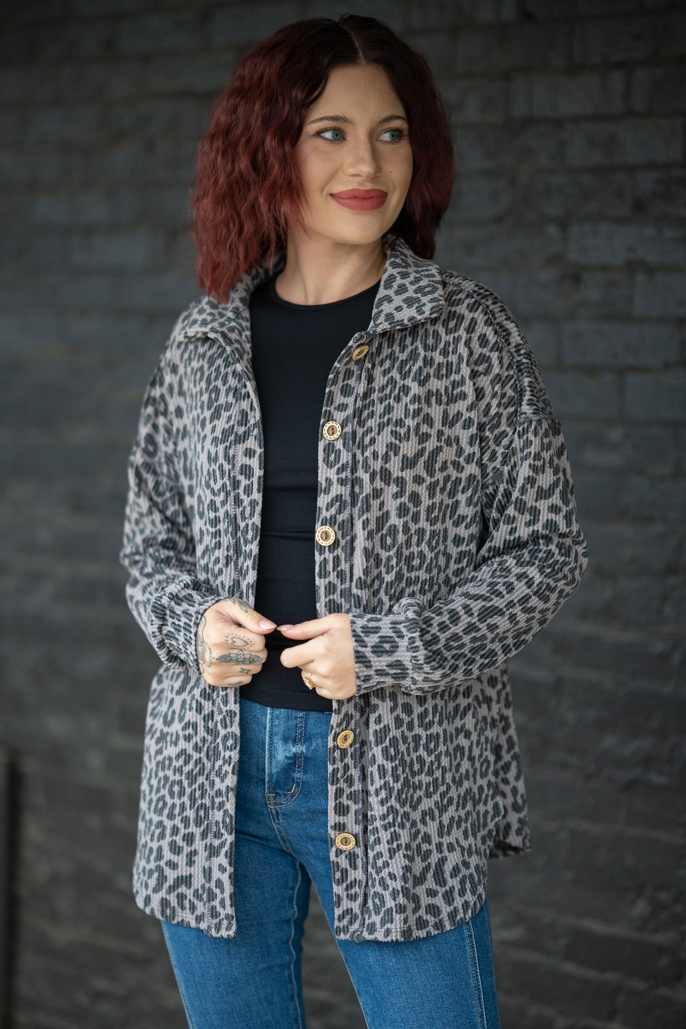 Urban Daze Grey Leopard Button-Down