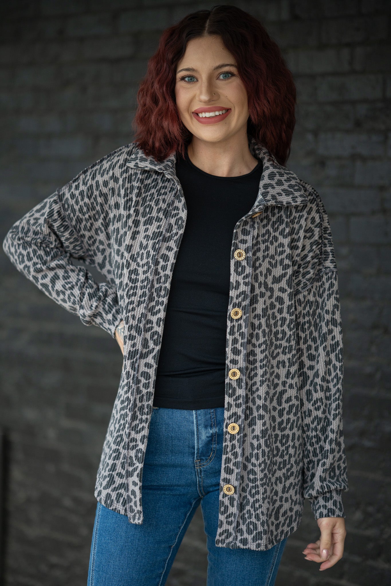 Urban Daze Grey Leopard Button-Down