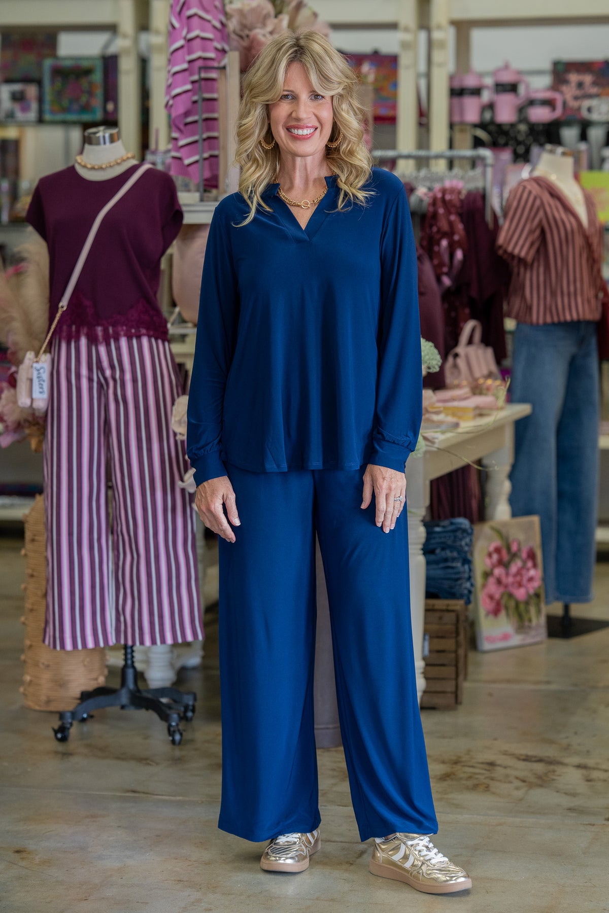 Elegant Lady Navy Pant Set