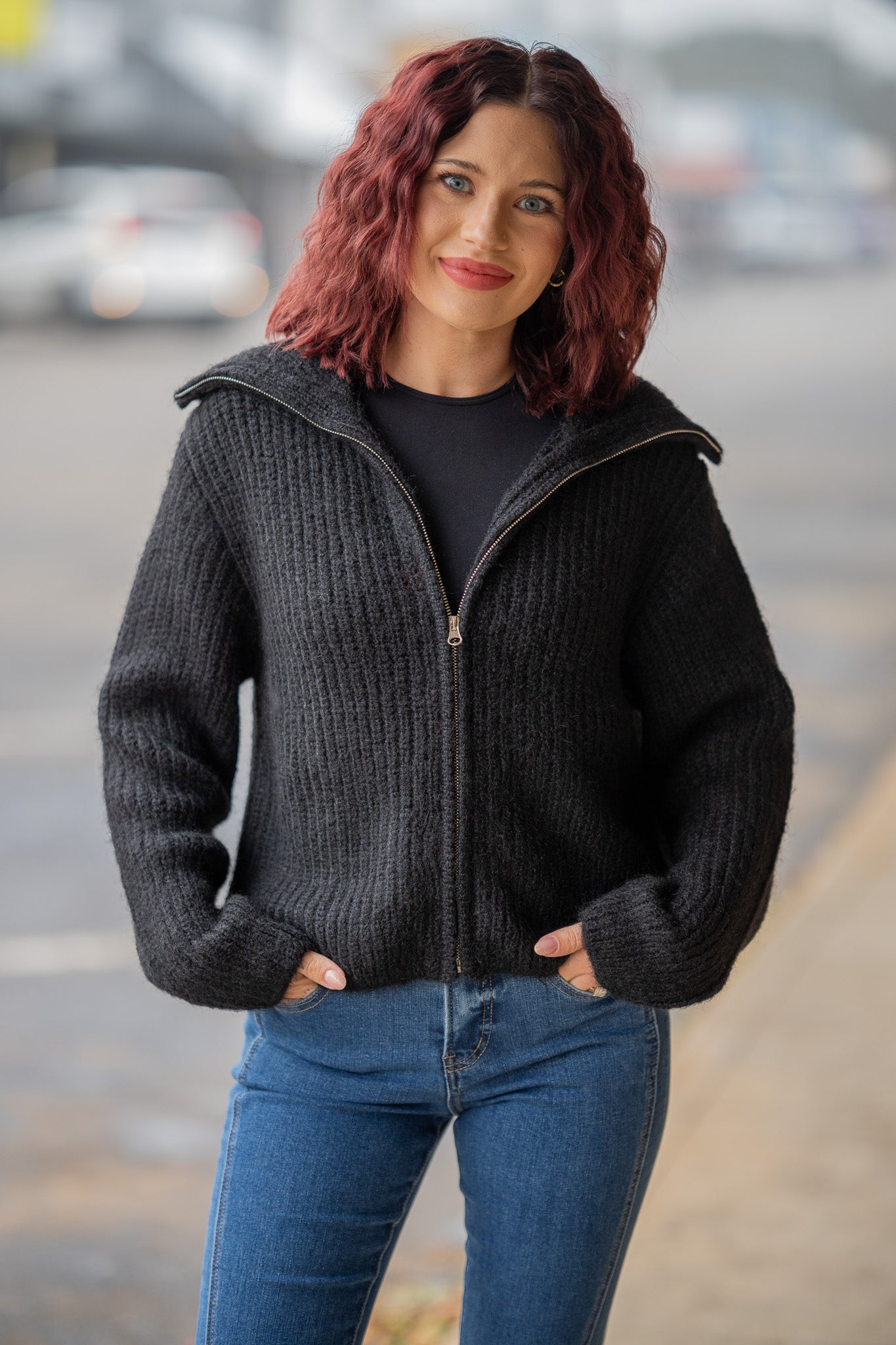 Warm & Cozy Black Zip Sweater