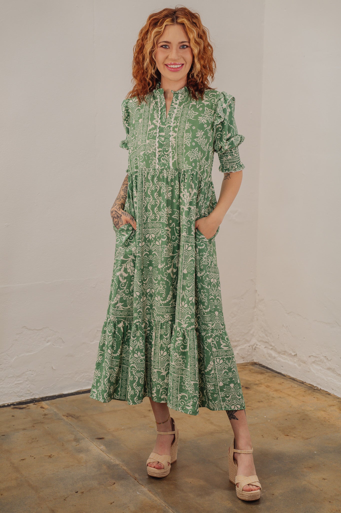 Gwen Green Midi Dress