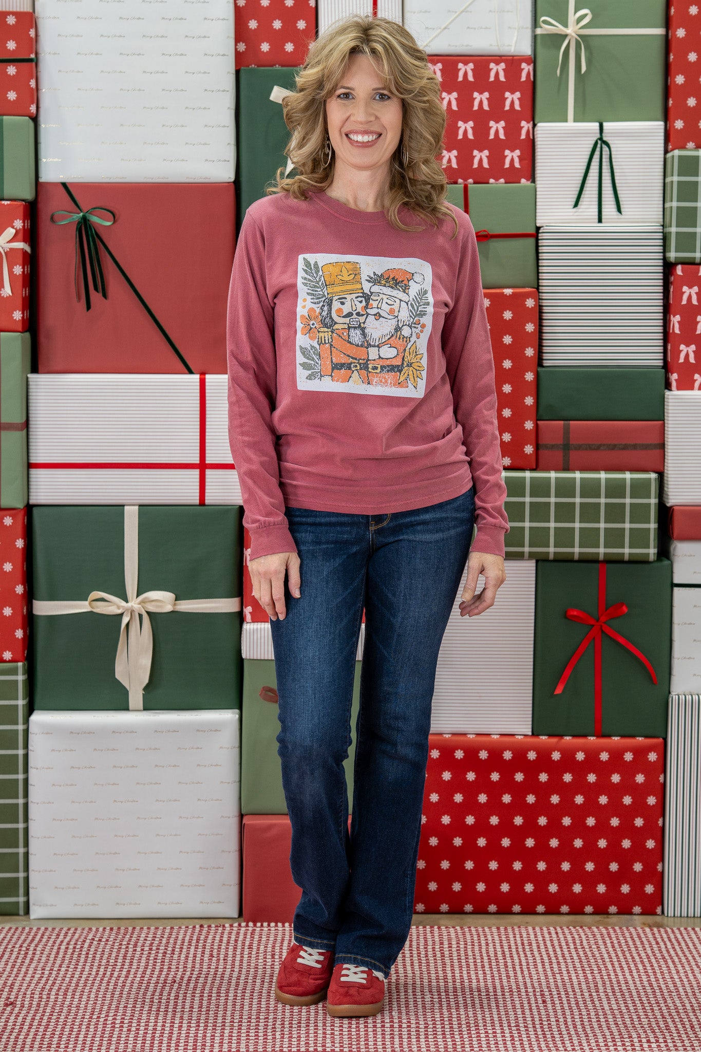 Nutcracker & Santa Distressed Long Sleeve Tee