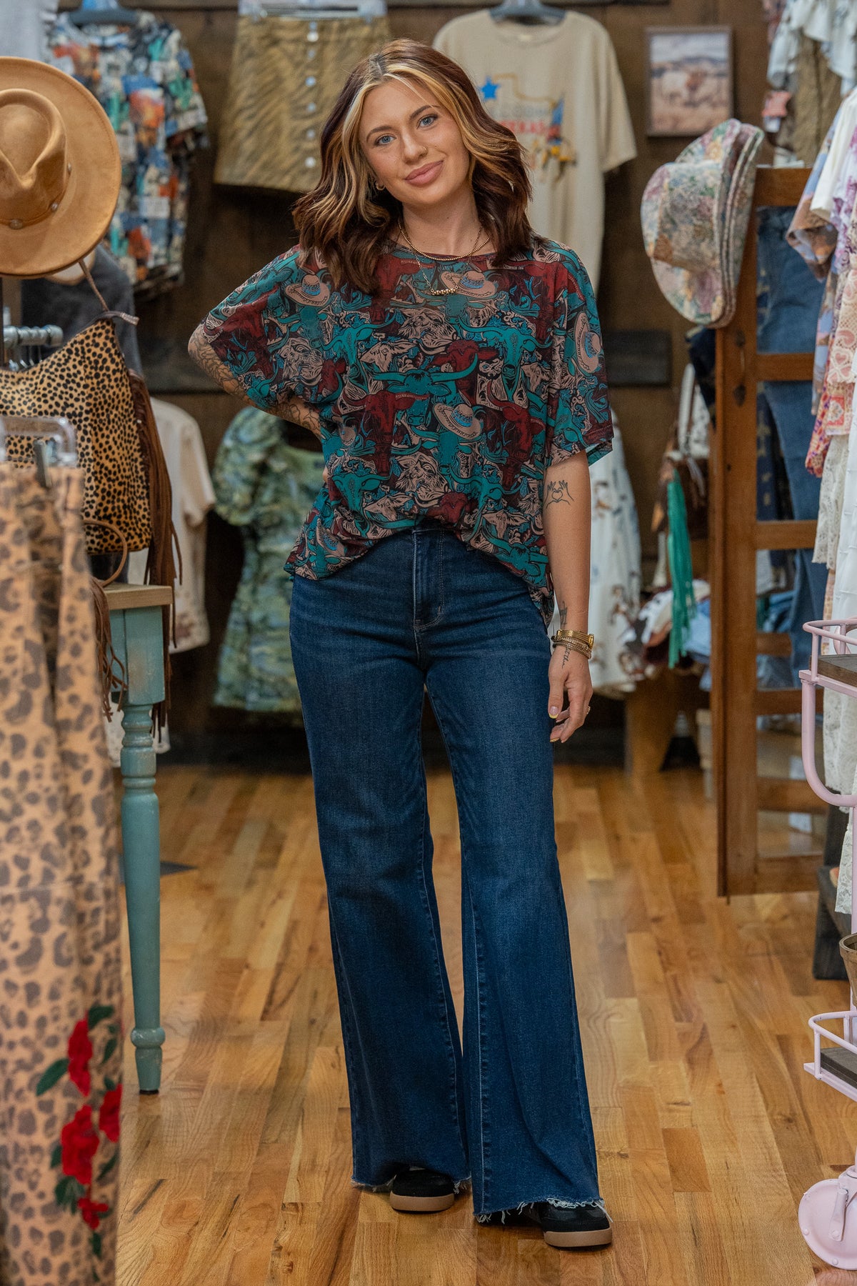Stockyards & Longhorns Mesh Top