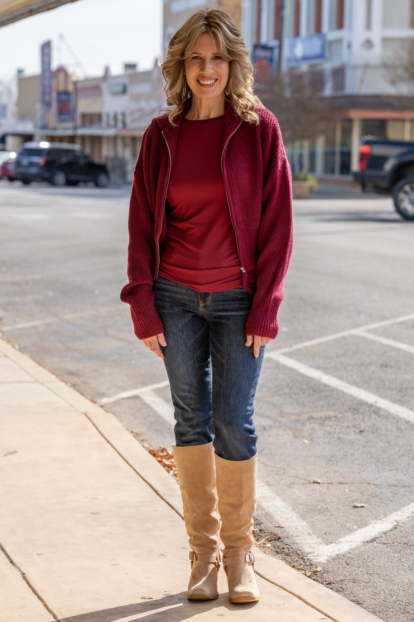 Cozy Corner Wine Zip Sweater