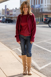 Cozy Corner Wine Zip Sweater