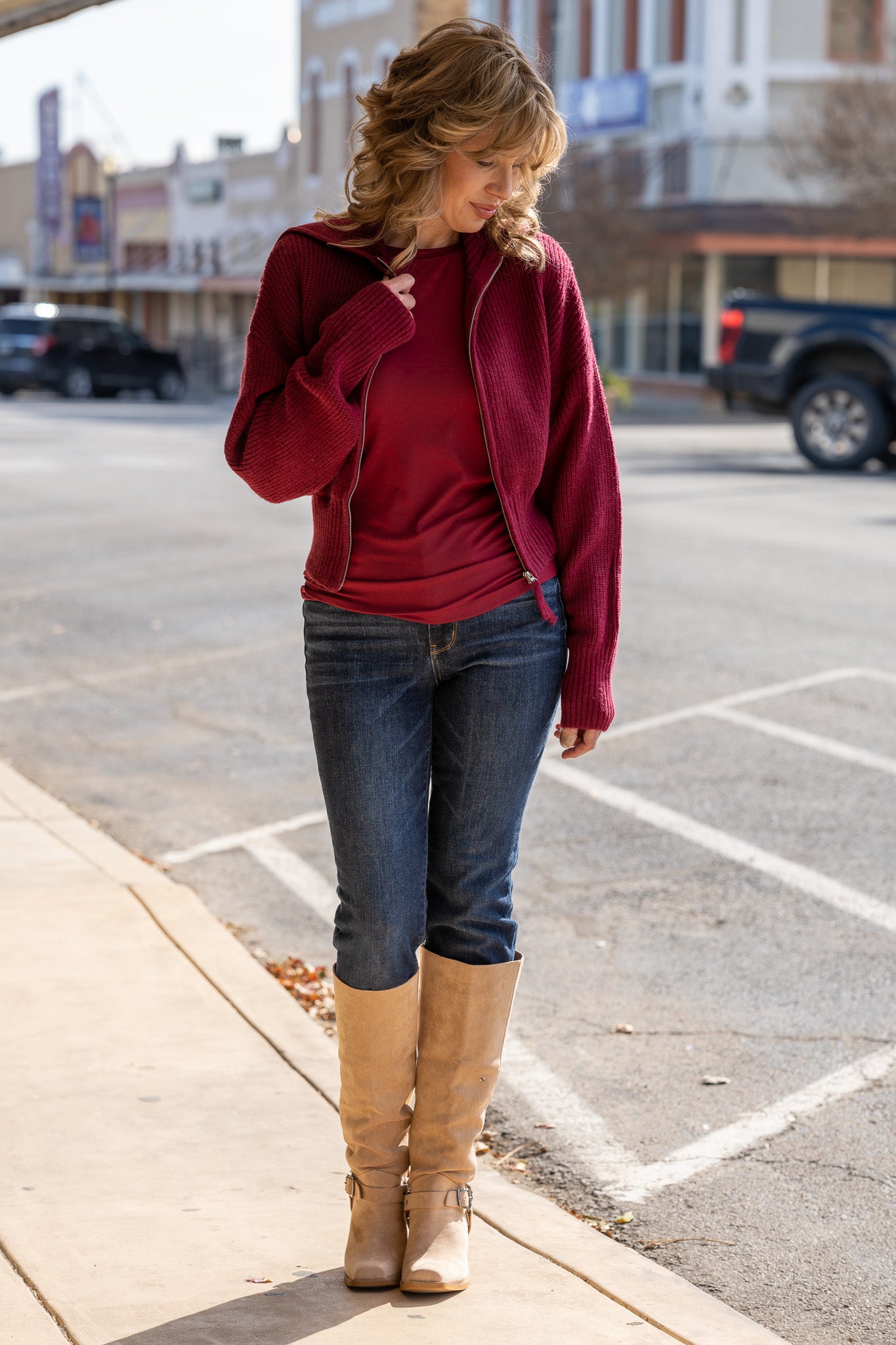 Cozy Corner Wine Zip Sweater