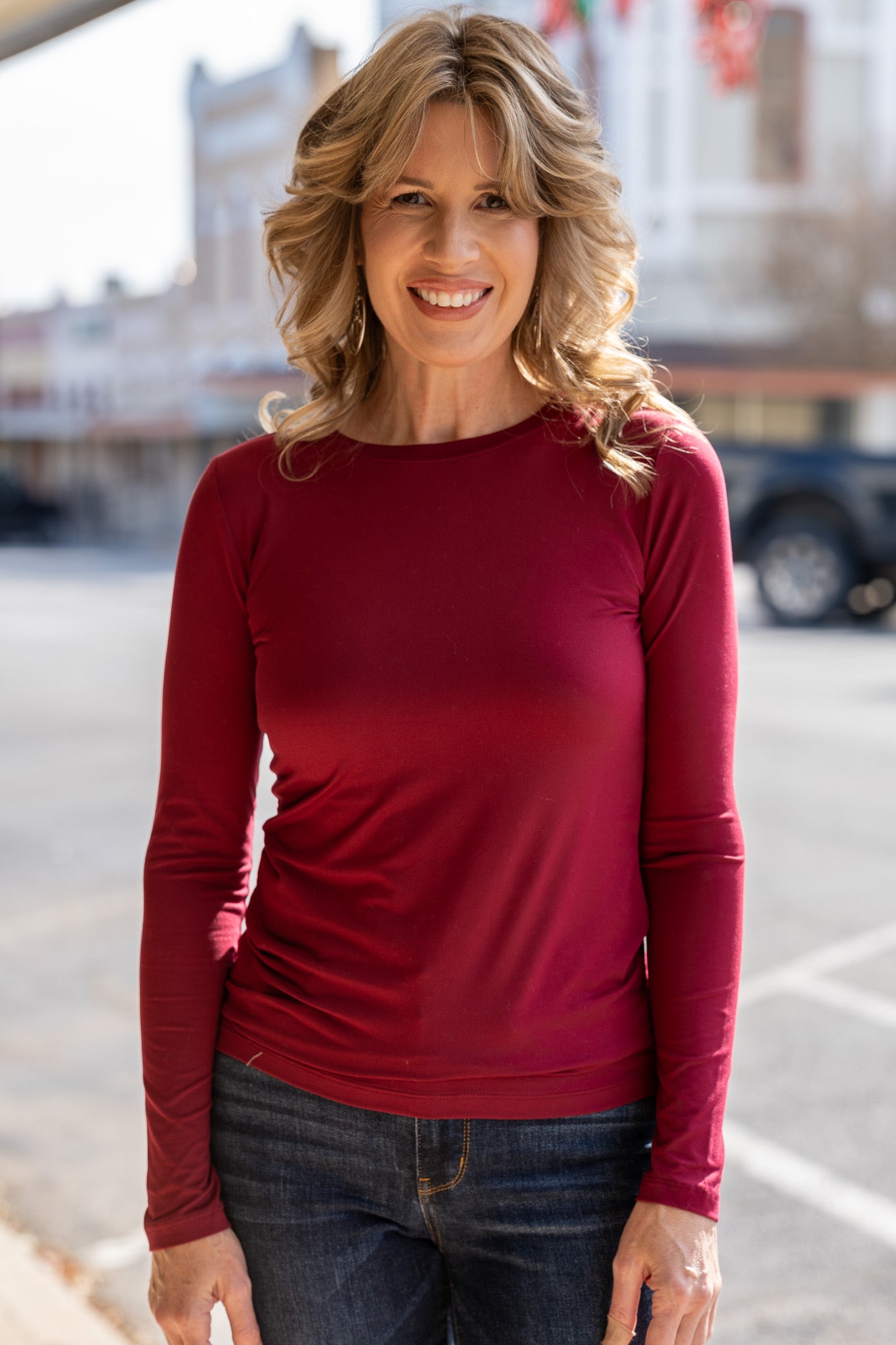 Comfy All Day Burgundy Long Sleeve Tee
