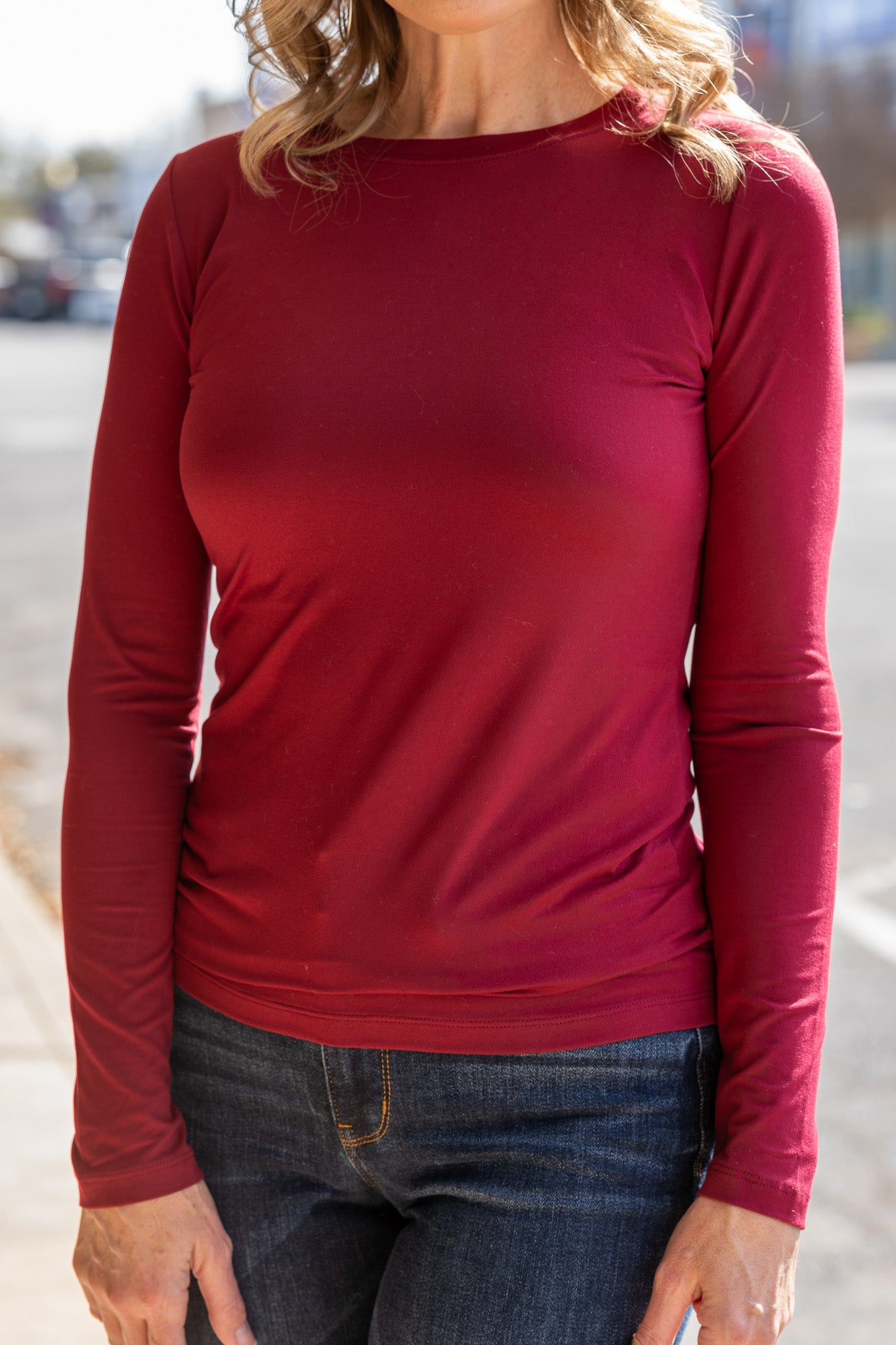 Comfy All Day Burgundy Long Sleeve Tee