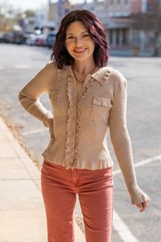 Danika Oatmeal Ruffle Top