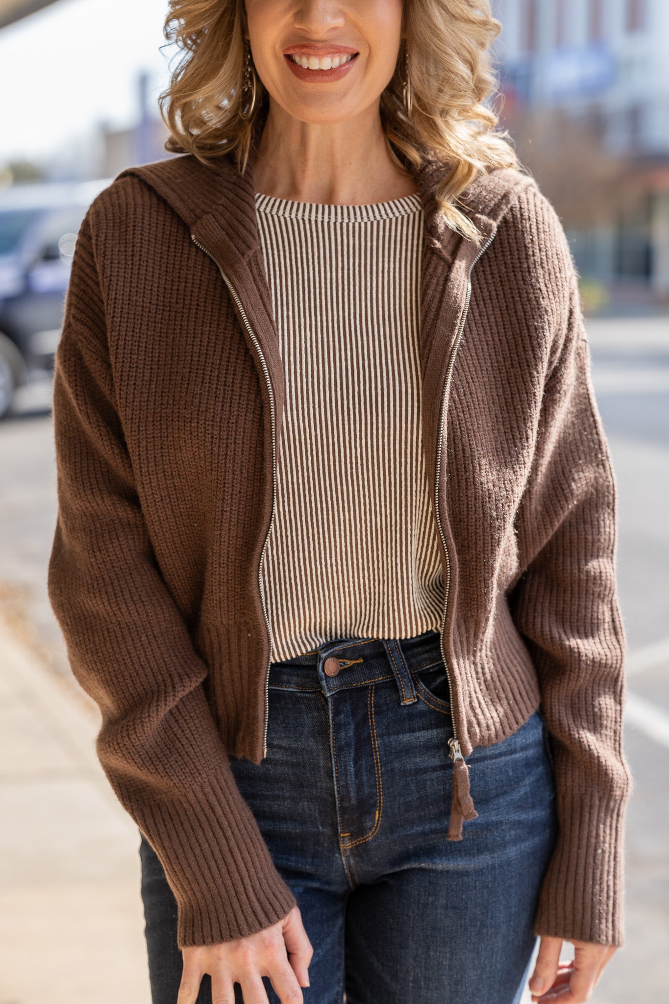 Cozy Corner Brown Zip Sweater
