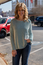 Ashlee Green Ribbed Striped Top