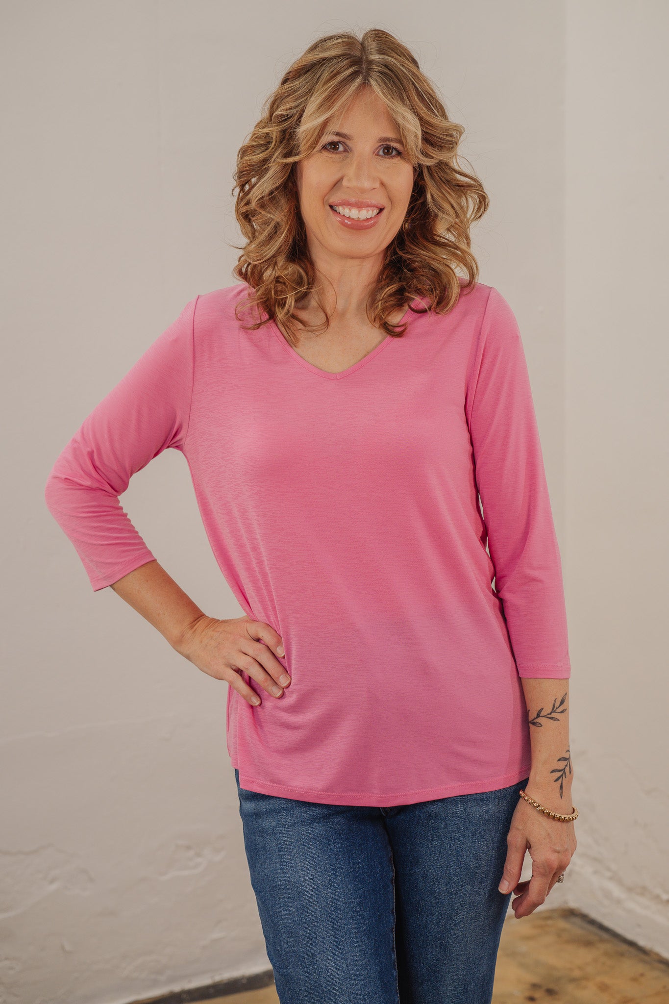 Vivian Light Pink V-Neck Top - Final Sale!