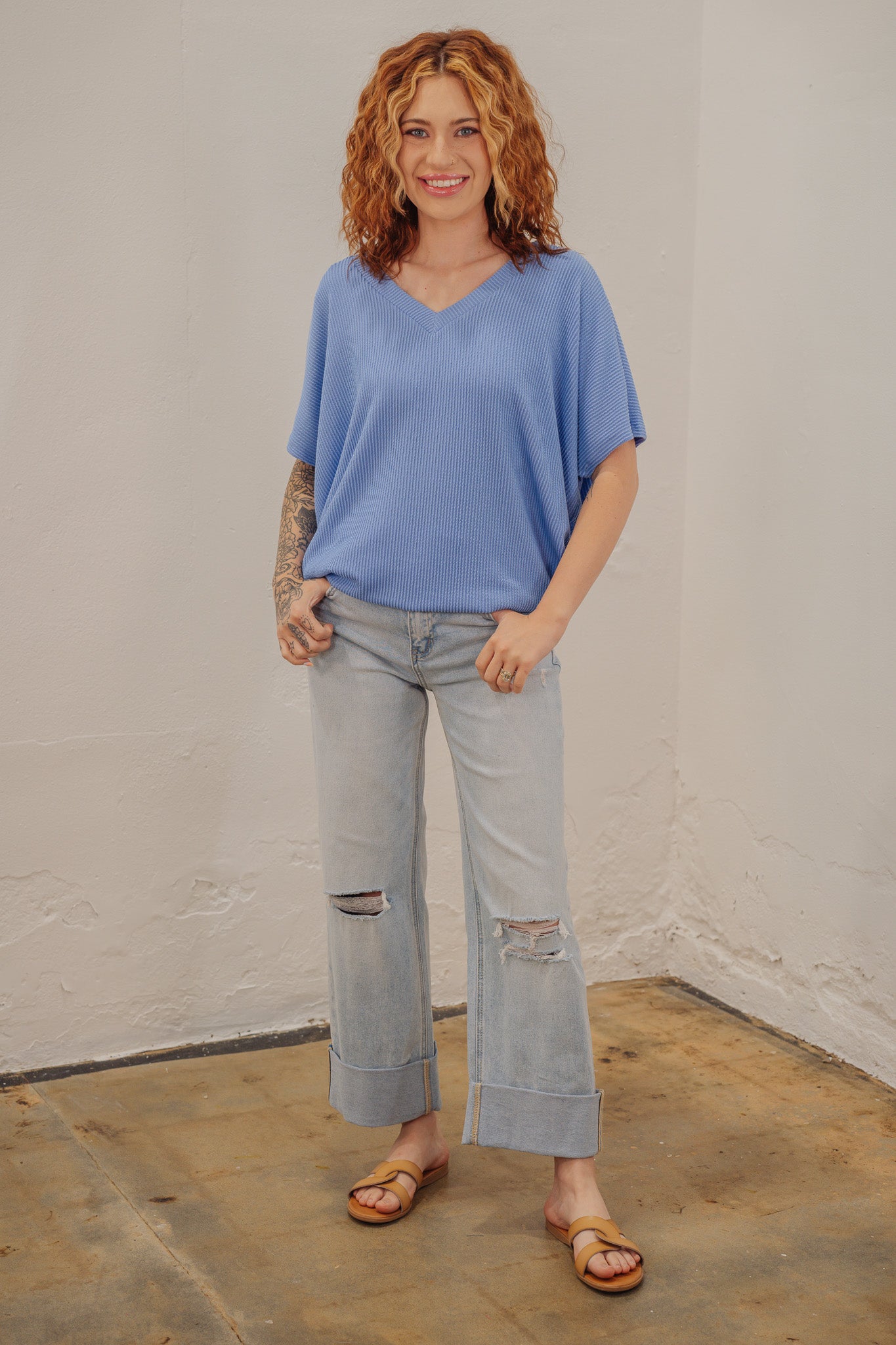 Girls Day Periwinkle Blue Corded Ribbed Top