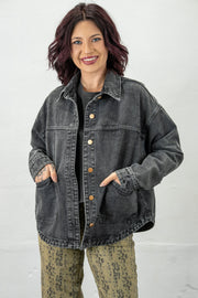Follow Me Ash Black Denim Jacket