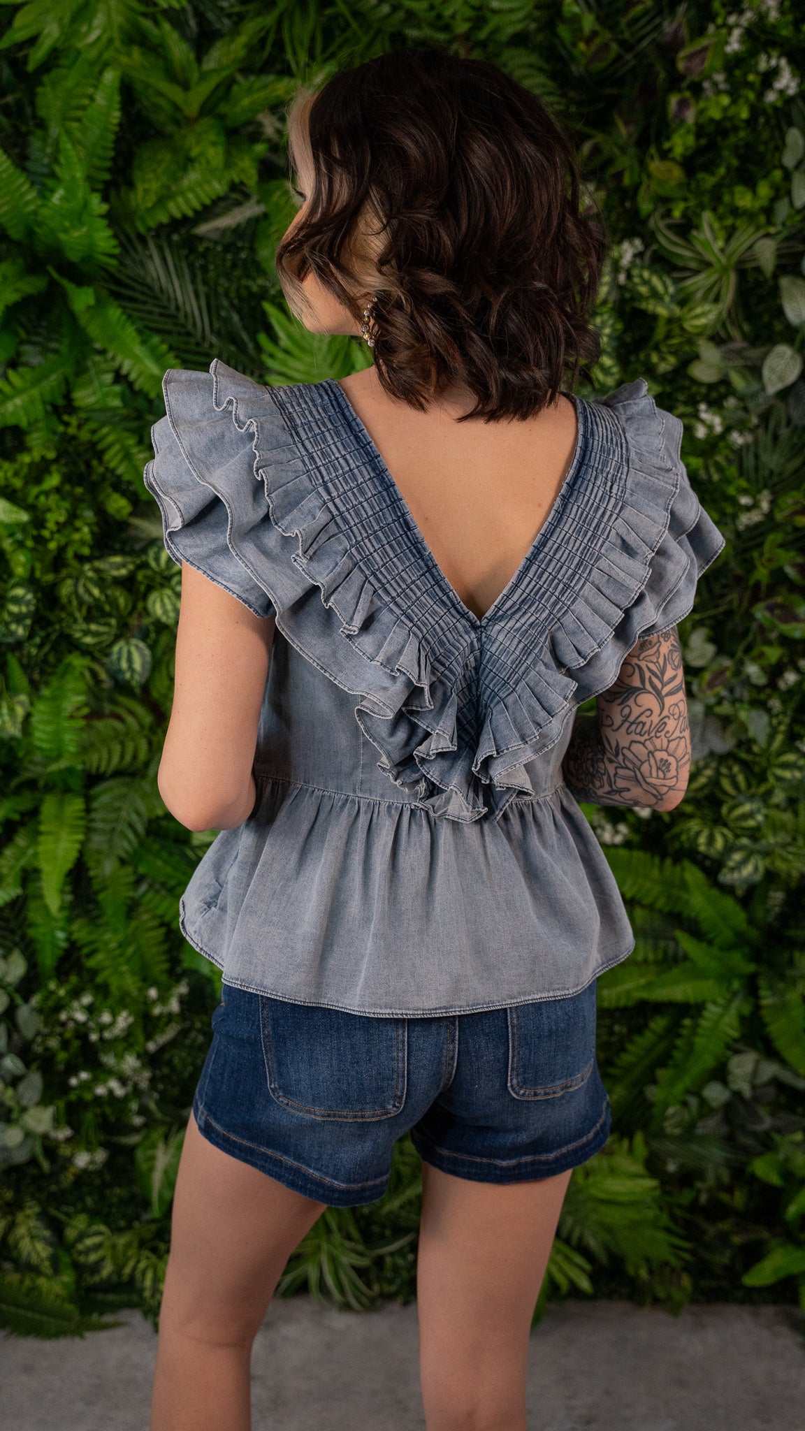 Kandice Denim Ruffle Top